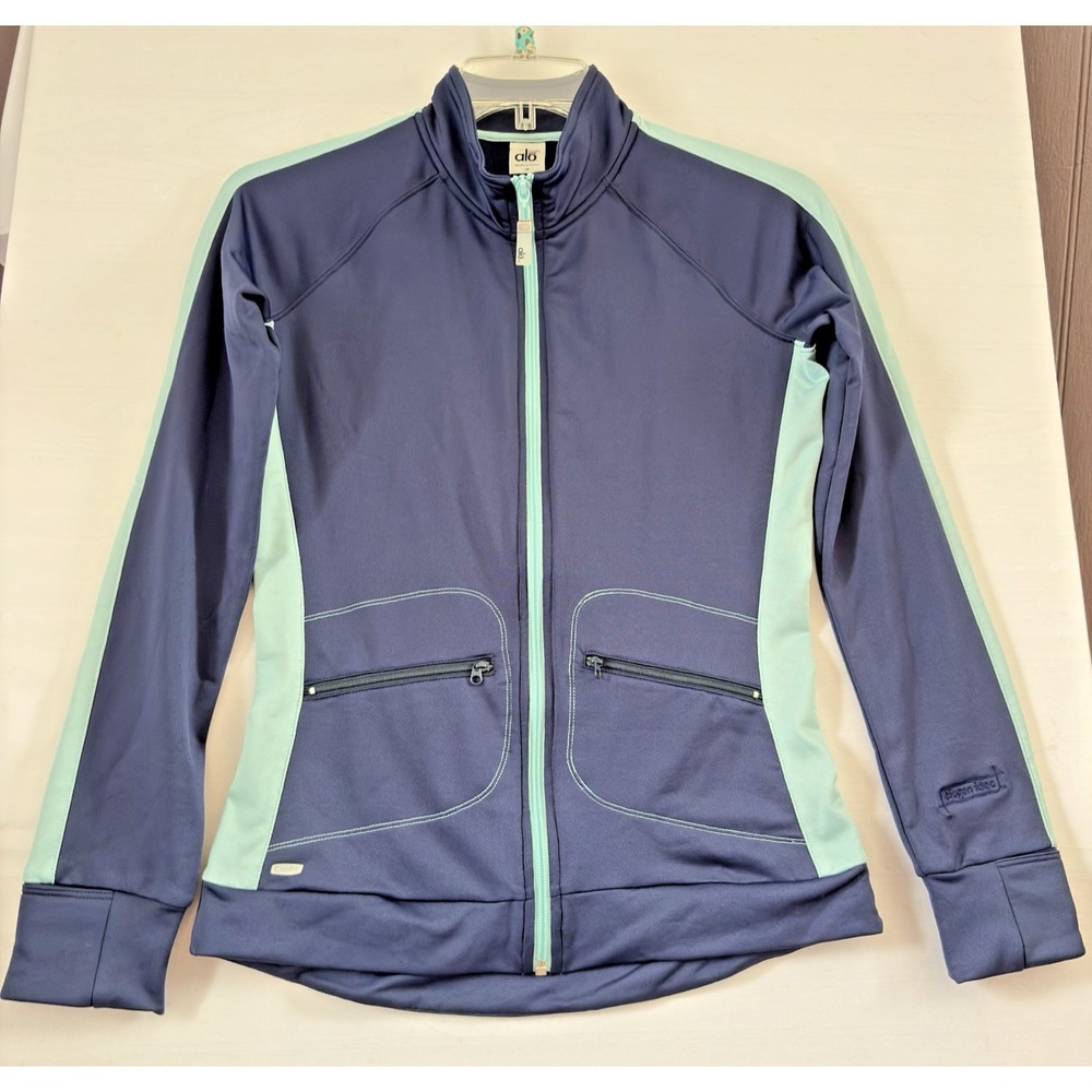 Alo Yoga CoolFit Jacket Womens Navy Blue Colorblock Full‎ Zip Running Medium